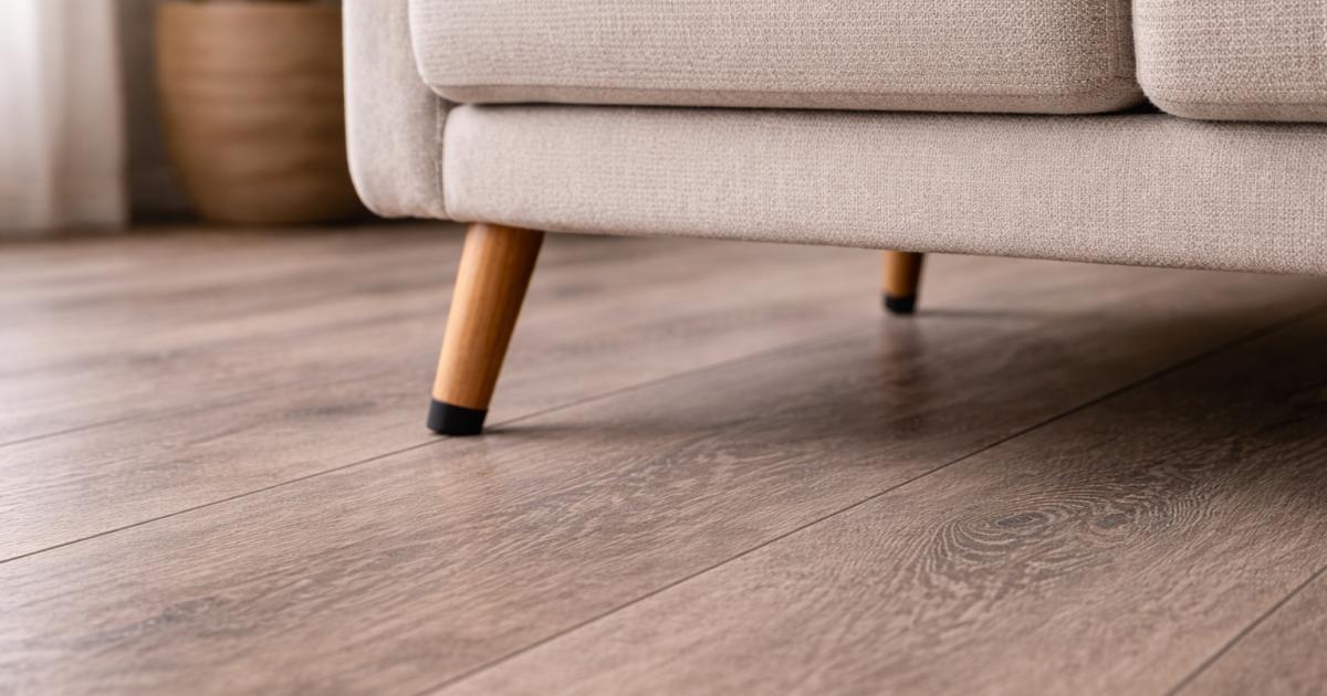 interieurdetail van bank met vloerbescherming onder poot